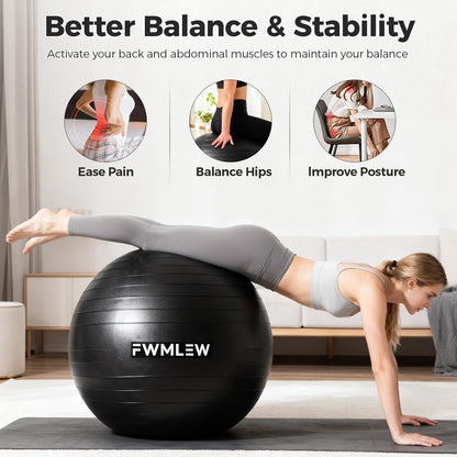 FWMLEW Extra Thick Exercise Yoga Ball, 5-Size Anti-Burst Heavy Duty Stability Gym Ball for Fitness
