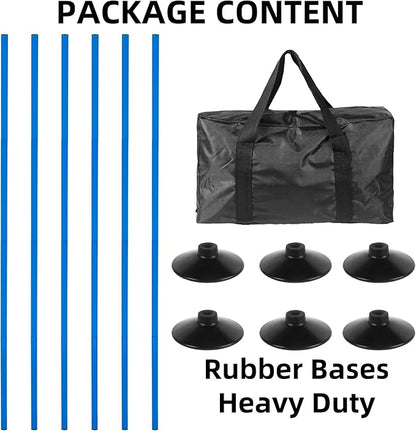 6 Pcs 5FT Adjustable Agility Training Poles for Soccer,Basketball, Football, Horse,Dog-Speed and Agility Training Equipment Sports Training Poles with Rubber Bases and Bag（Blue）