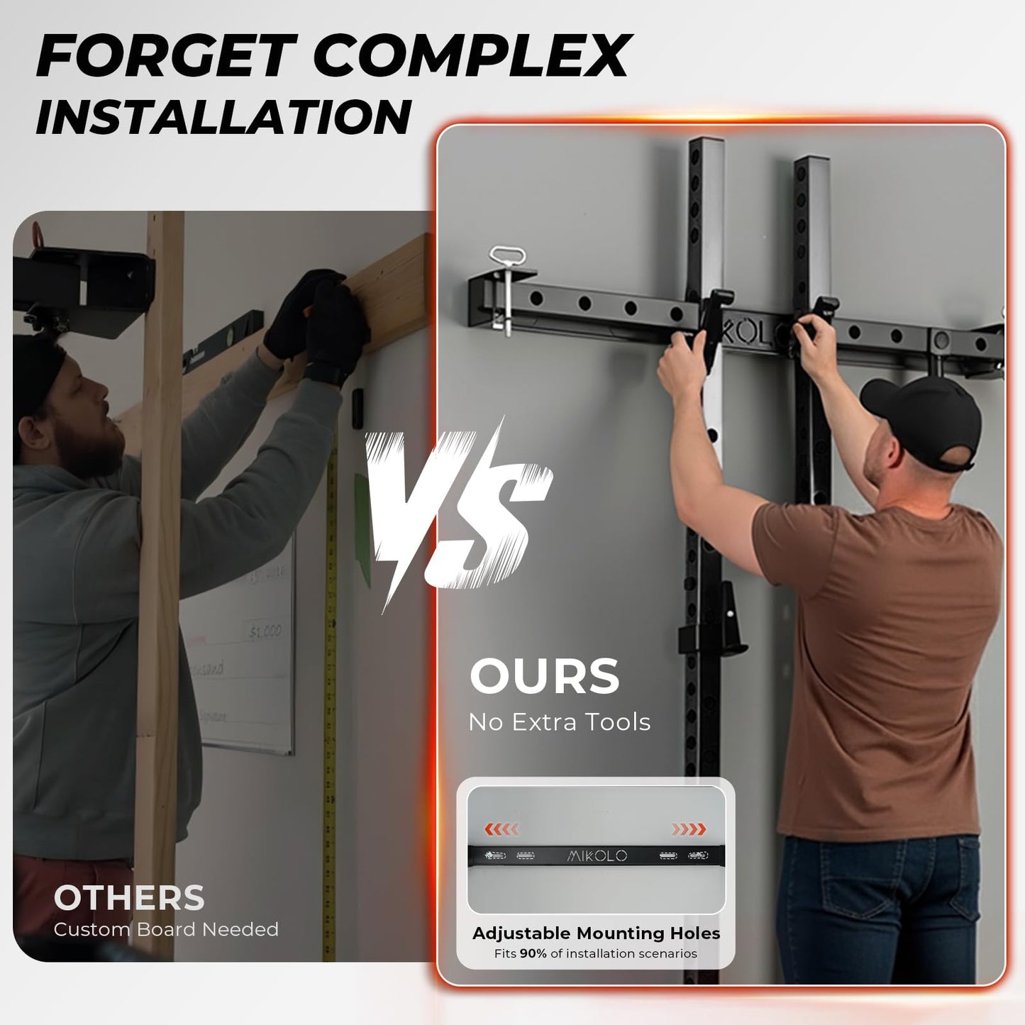 Mikolo 2" x 2" Folding Wall Mounted Squat Rack, 1000 Pounds Capacity Power Rack with Safety
