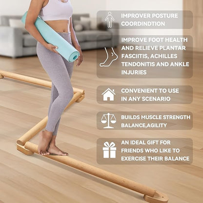 8 FT Adjustable Beech Wood Balance Beam for Indoor and Outdoor UseImprove Balance,Flexibility, Ankle Foot Strength for All Ages Physical Therapy for Plantar Fasciitis Relief