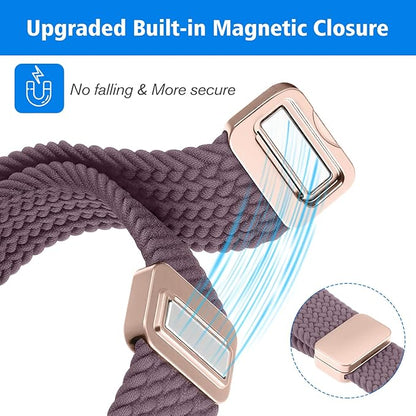 FINTIE Magnetic Braided Band Compatible with Garmin Vivoactive 5/6/Vivoactive 3, Garmin Venu/Venu Sq/Sq 2/Forerunner 55/165/645/245 Music, 20mm Stretchy Nylon Elastic Sport Strap (Smoke Violet)