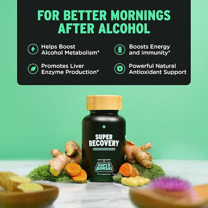 SuperBonsai Super Recovery Capsules for Post Celebration and Morning Relief - All Natural Holistic Support - 3 Capsules Taken Before Drinking and an Optional Serving After (42 Servings)