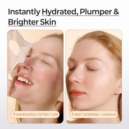 MOTHER MADE Glowing Glass Skin Hydrating Snail Deep Collagen Face Masks 10 EA, with Niacinamide 2%, Vitamin E, Facial Masks for Dry, Sensitive Skin, Kbeauty Essentials, Self Care, Korean Skincare