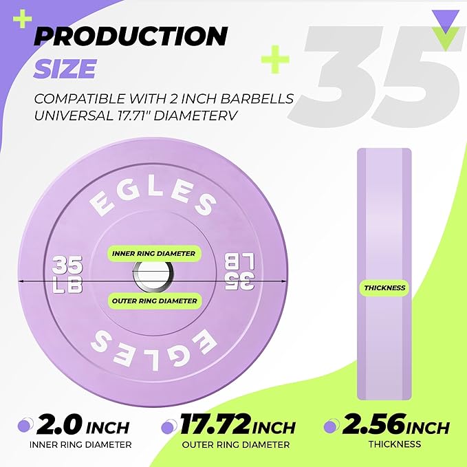 EGLES Vibrant Colorful Olympic Weight Plates, Rubber Barbell Plates, 2-inch Standard Virgin Rubber Bumper Plate 10 15 25 35 45LB for Home Gym Weightlifting, Strength Training, Fit Workouts