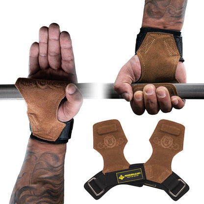 MANUEKLEAR Gym Straps, Double Leather Lifting Straps for Men Deadlift with Cushion Wrist Loop, Gym