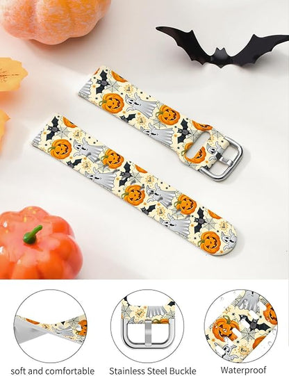 Watbro Halloween Holiday Band Compatible with Fitbit Versa 3 / Sense/Fitbit Versa 4 / Sense 2 Bands for Women Men,Soft Silicone Cute Sport Pumpkin Strap