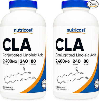 Nutricost CLA (Conjugated Linoleic Acid) 2,400mg, 240 Softgels - Gluten Free, Non-GMO, 800mg Per Softgel (2 Bottles)
