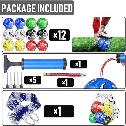 12-Pack Training Soccer Balls Size 5/4/3 with Pump – Bulk Deflated Balls for Teens and Adults, Ideal for Indoor Outdoor Practice, School Activities, Sports Events, Party Favors Gifts