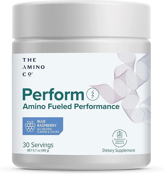 The Amino CO. - Perform Pre Workout Powder Supplement with Pure EAA Amino Acids & Natural Flavor, Stevia Sweetened Preworkout Energy Boost for Men & Women - Blue Raspberry (6.7 oz)