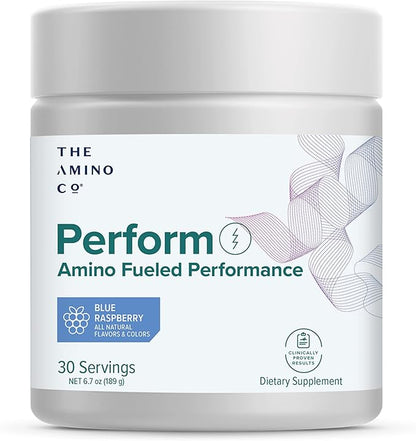 The Amino CO. - Perform Pre Workout Powder Supplement with Pure EAA Amino Acids & Natural Flavor, Stevia Sweetened Preworkout Energy Boost for Men & Women - Blue Raspberry (6.7 oz)