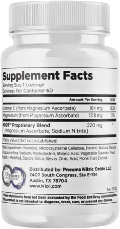 Nitric Oxide Lozenges - 60 Count - Nitric Oxide Supplement for Heart Health, Circulation, Energy, Blood Flow, Oxygenation, Healthy Blood Pressure, Cardiovascular Support for Men & Women
