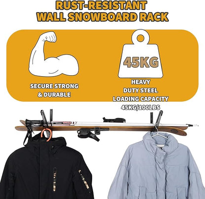 Snowboard Wall Racks, Adjustable Storage Rack for Ski, Surfboard, Wakeboard, Snowboard Wall Mount Display, Black