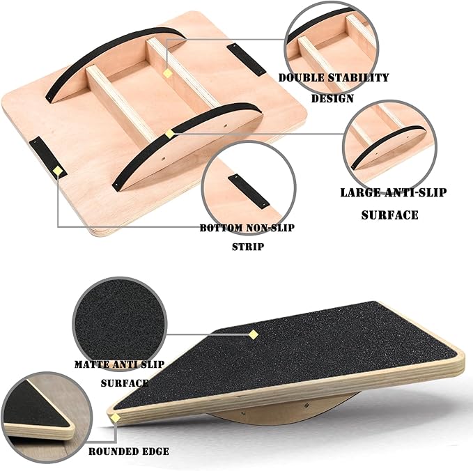 Balance Board Wooden Wobble Board for Adults Anti-Slip Board for Physical Therapy & Core Strength, Ideal Balance Board for Standing Desk with Ankle Support