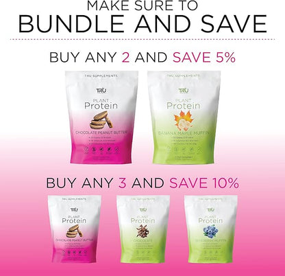 TRU Supplements Plant Based Protein Powder, BCAA, EAA, 20g Vegan Brown Rice & Pea Protein, 100 Calories, 27 Vitamins, No Artificial Flavors 25 Servings (Chocolate Peanut Butter)