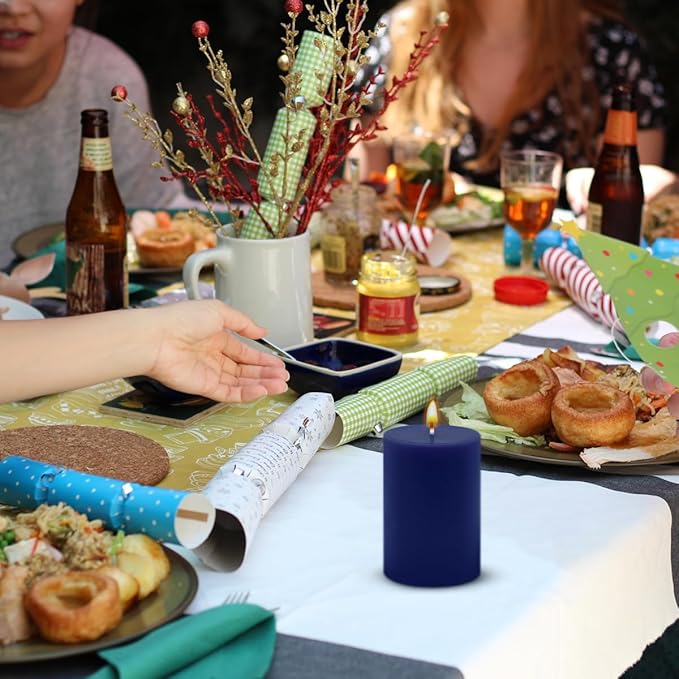 4 Packs Unscented 2x3 Inch Navy Blue Pillar Candles, Small Dripless Colored Wax Column Cylinder Candles for Home Garden Camping Dinner Table Decoration - 24 Hours Burning