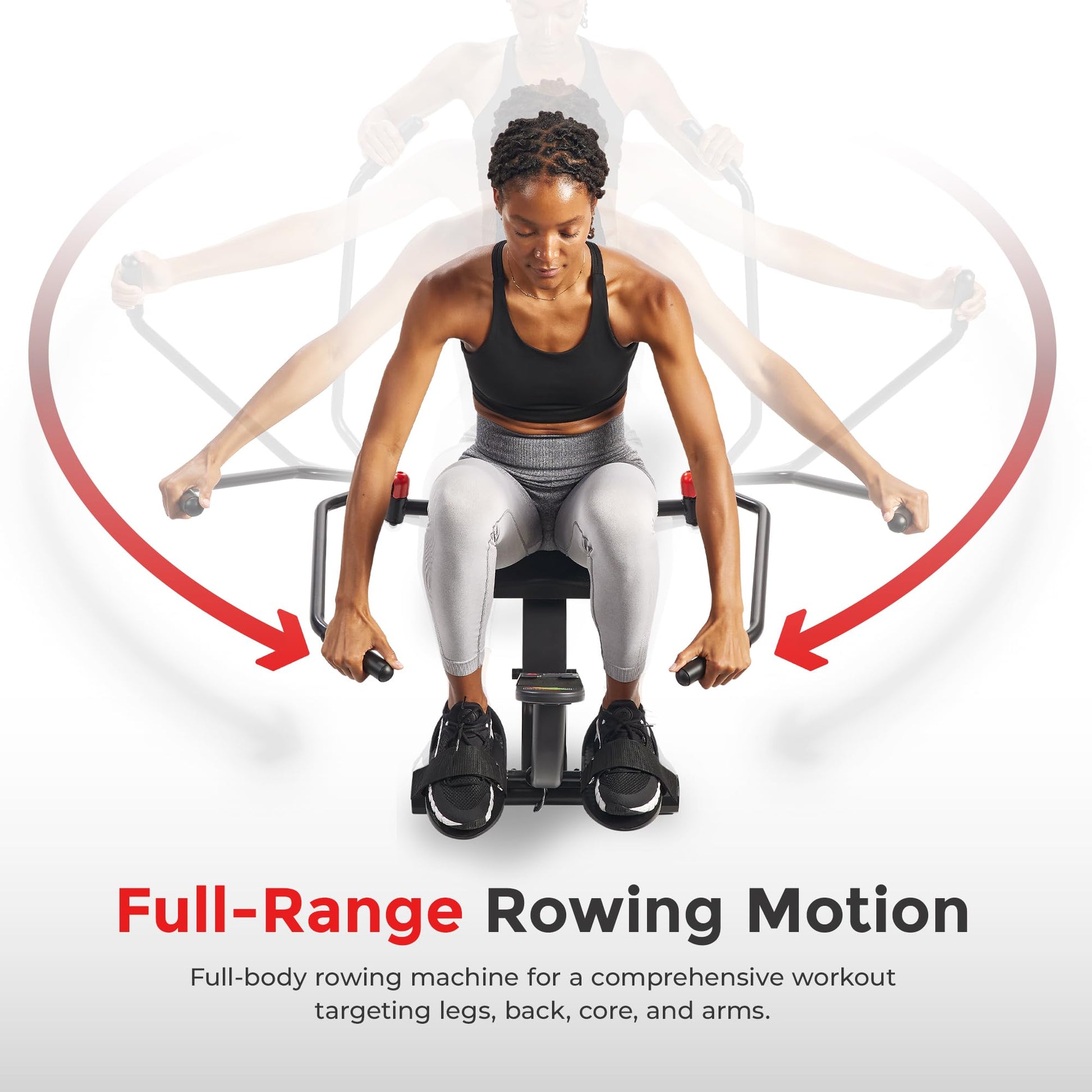 Sunny Health & Fitness Smart Full Motion Rower, Dark Gray