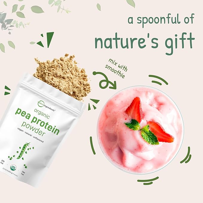 Micro Ingredients North America Grown, Organic Pea Protein Powder, 1KG (2.2 Pounds) | Plant-Based Vegan Protein, Meatless Protein Supplement, Rich in Branched Chain Amino Acids | Non-GMO, Soy Free