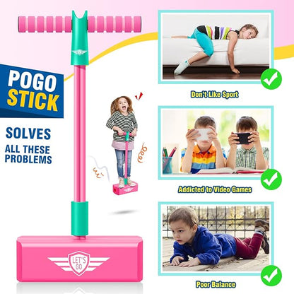CUUGO LET'S GO! CG Jumping Promotes Growing Taller- Pogo Stick Foam Pogo Jumper for Kids, Toys for 3-12 Year Old Boys Girls Outdoor Toys Indoor Toys Fun Gifts Christmas Stocking Stuffers Gifts