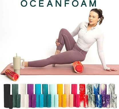 Oceanfoam Tidal Roller - Red, Gold & Natural Marbled - Muscle Massage Foam Roller for Back Pain & Stretching - Firm and Ergonomic Wide Wave Textured - Yoga, Athletics, & Wellness - Full Size, 20" x 5"