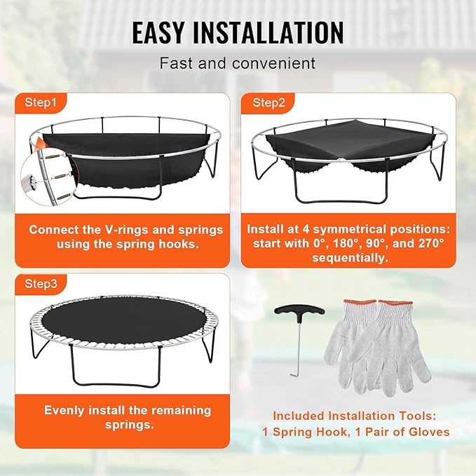 VEVOR Replacement Trampoline Mat, Universal Jumping Round Trampoline, Reinforce UV-Resistant Mat with Spring Tool & Durable V-Rings