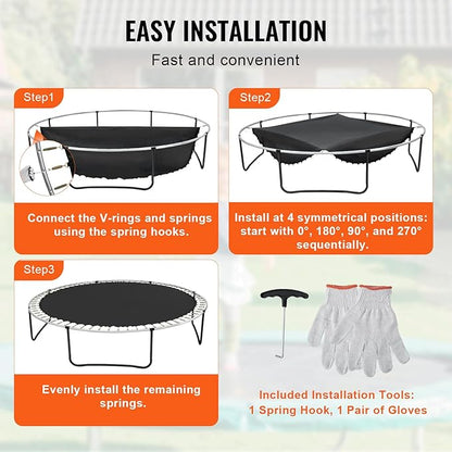 VEVOR Replacement Trampoline Mat, Universal Jumping Round Trampoline, Reinforce UV-Resistant Mat with Spring Tool & Durable V-Rings