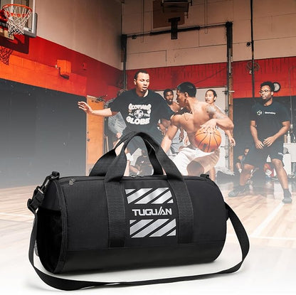 TUGUAN Basketball Gym Bags for Men Women Small Travel Duffle Bag Wet Pocket & Shoes Compartment Overnight Weekender Duffel Bag Sports Gym Tote bag Man 40L, Black
