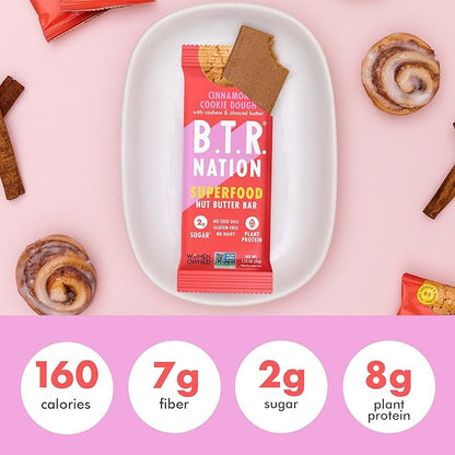 B.T.R. Nation Superfood Keto Protein Bars, Plant Based Vegan Protein - Cinnamon Cookie Dough ENERGY | 12 Pack| Low Carb, Low Calorie, Gluten Free, No Sugar Alcohols, Boosted with Superfoods