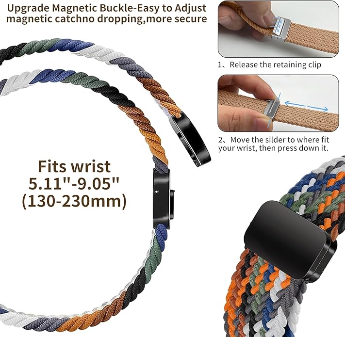 Braided Band Compatible with Fitbit Versa 4 Bands for Woman/Versa 3/Sense 1/Sense 2 Band, Magnetic Clasp Fabric Nylon with Designer Interlock Buckle Straps for Fitbit Versa4/3/Sense1/2
