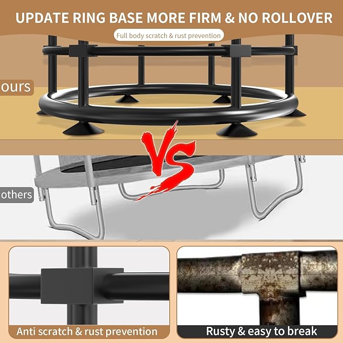 Trampoline for Kids, Full Anti-Rust 440lbs Anti-Rollover Round Bottom Toddler Trampoline, T-handrail Adjustable Baby Toddler Trampolines Dart Board