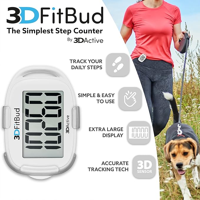 3DFitBud Simple Step Counter Walking 3D Pedometer from 3DActive with Clip & Lanyard - A420S