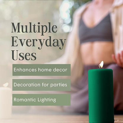 Mister Candle Dripless Unscented Pillar Candles, Set of 3 Hand Poured Hunter Green Pillar Candles, Solid Color Non-Scented Candles for Home Decor, Premium Wax, 80 Hr Burn Time, 3x6 Inch