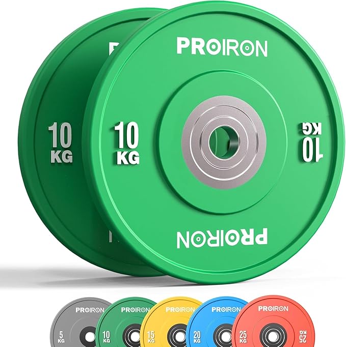 PROIRON Olympic Rubber Bumper Plates,Floor Protective Weight Plates,2" Solid Weight Plates for Barbell Strength Training and Weight Lifting,Less Impact, Absorb Bounce & Shock,5KG(11LB)/10KG(22LB)/15KG(33LB)/20KG(44LB),Single or Pair