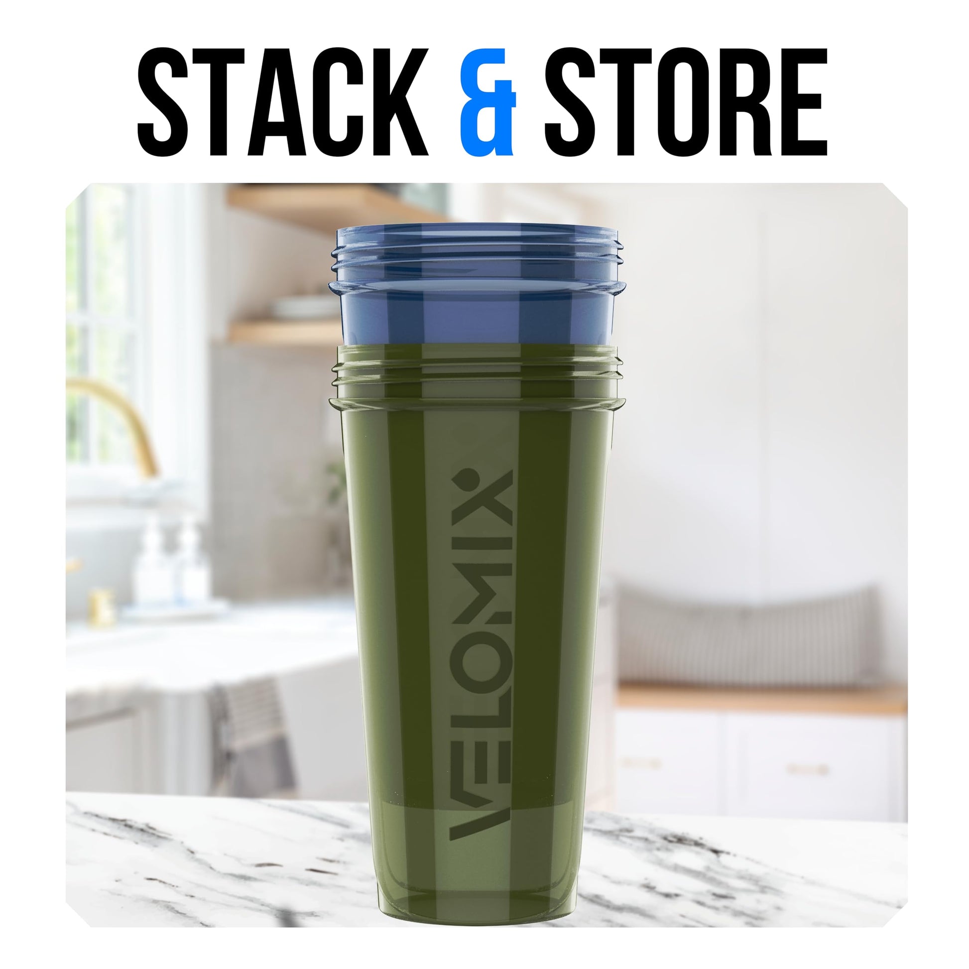 VELOMIX 2 Pack 28oz Protein Shaker Bottle for Protein Mixes, Blue/Green