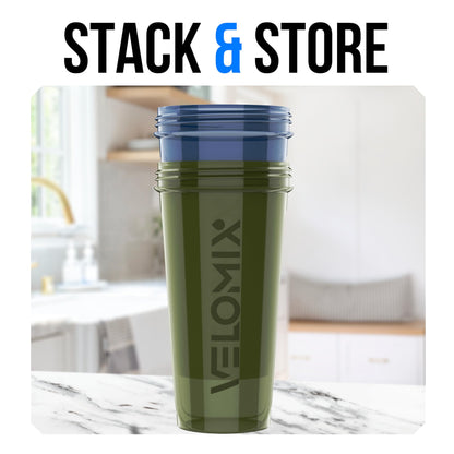 VELOMIX 2 Pack 28oz Protein Shaker Bottle for Protein Mixes, Blue/Green
