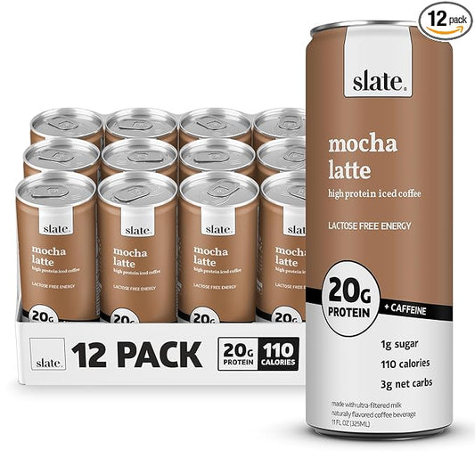 Slate Milk - High Protein Iced Coffee - Mocha Latte - 175mg Caffeine, Lactose Free Energy - 20g