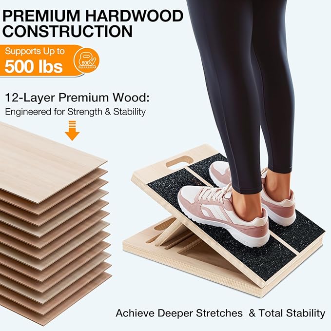 TEMI Slant Board for Calf-Stretching - Wooden Incline Wedge Stretcher for Squats, Foot & Ankle Mobility, Portable Fitness Equipment, Balance Block for Heel Stretch