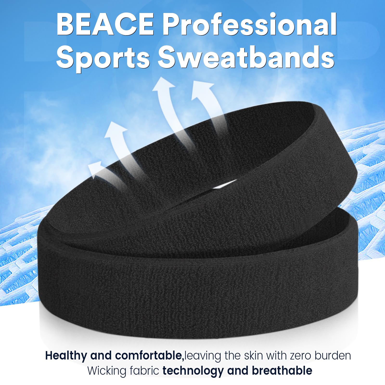 BEACE Sweatbands Sports Headband for Men & Women - Moisture Wicking Athletic Cotton Terry Cloth