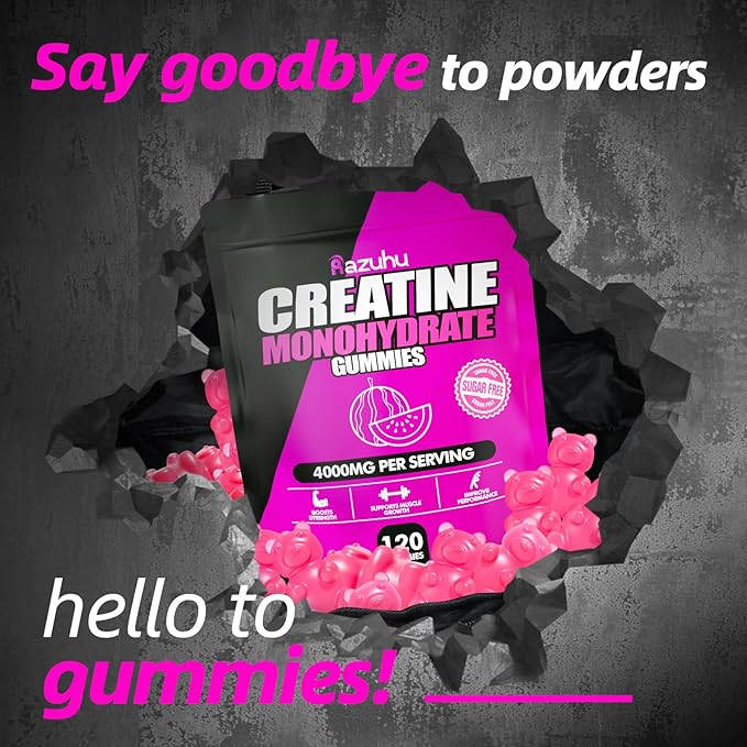 Flavored creatine monohydrate gummies sugar free,Pre workout supplements creatine gummies for men&women,Gym supplements,Supports muscle growth,Recovery,Strength,Energy Boost（120 count）-watermelon