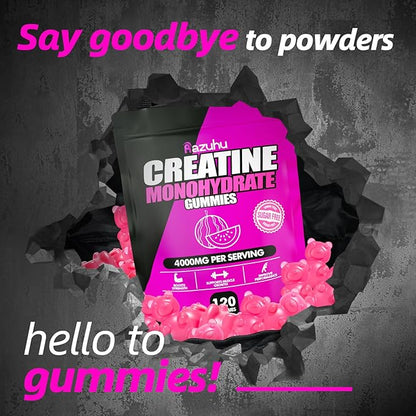Flavored creatine monohydrate gummies sugar free,Pre workout supplements creatine gummies for men&women,Gym supplements,Supports muscle growth,Recovery,Strength,Energy Boost（120 count）-watermelon