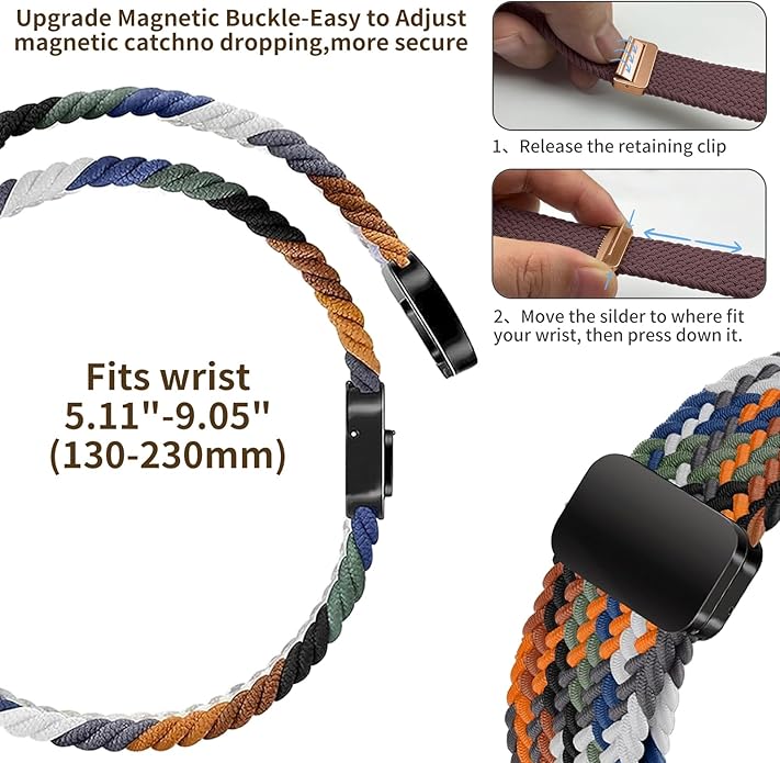 Braided Band Compatible with Fitbit Versa 4 Bands for Woman/Versa 3/Sense 1/Sense 2 Band, Magnetic Clasp Fabric Nylon with Designer Interlock Buckle Straps for Fitbit Versa4/3/Sense1/2