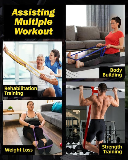 Zacro Resistance Bands, 6 Resistance Levels Pull Up Assistance Bands, Exercise Bands for Men&Women, Heavy Duty Resistance Band Set with Door Anchor, for Working Out, Muscle Training, Physical Therapy