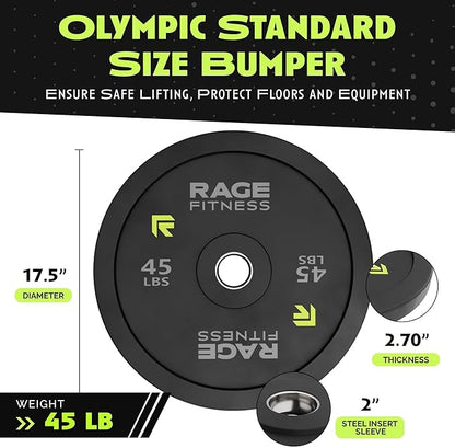 Olympic Bumper Plates, Rubber Formula With Steel Insert (10lb, 15lb, 25lb, 35lb, 45lb - SOLD INDIVIDUALLY), Olympic Weight Plates for Strength Training, Bench Press, Squats, Powerlifting
