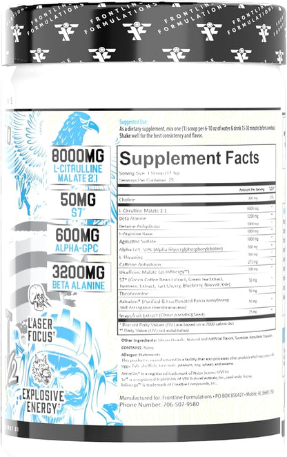 Gauntlet Pre-Workout Powder, Explosive Workouts, Laser Focus, Mid Stim, Amazing Flavor, Veteran Owned and Operated (25 Servings, Blue Coconut Lemonade)