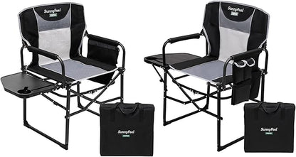 SUNNYFEEL Oversized Camping Directors Chair 2 Pack, Portable Folding Lawn Chairs for Adults Heavy Duty with Side Table,Pocket for Beach, Fishing,Picnic,Concert Outdoor, Foldable Camp Chairs