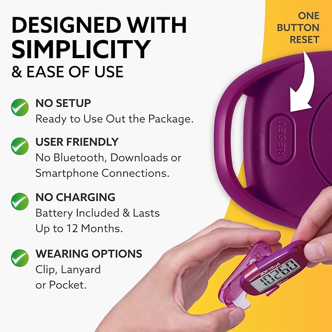 3DFitBud Simple Step Counter Walking 3D Pedometer from 3DActive with Clip & Lanyard - A420S