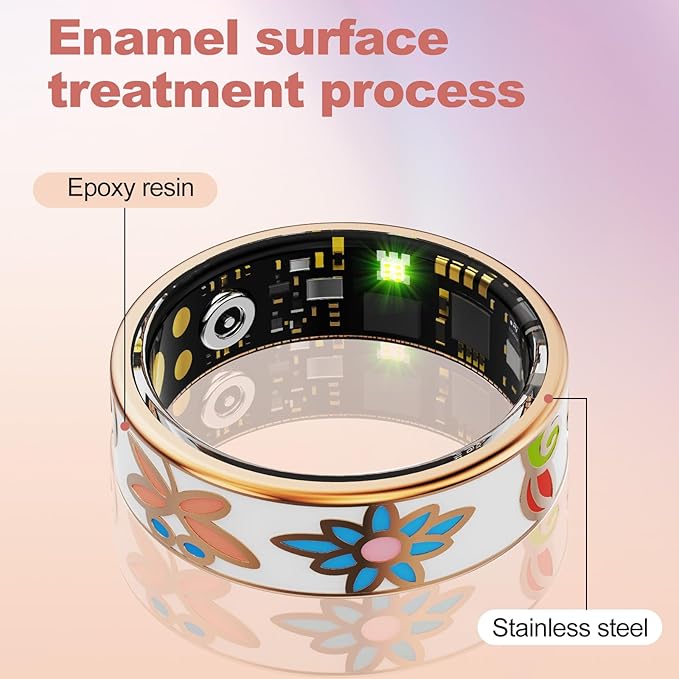 Advanced Smart Health Ring for Men & Women - IP68 Waterproof Health Tracker Ring with Heart Rate, Step Counting, Sleep Monitoring, No Subscription Fee for iPhone/Android, Enamel Rose Gold 8#