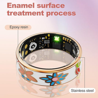 Advanced Smart Health Ring for Men & Women - IP68 Waterproof Health Tracker Ring with Heart Rate, Step Counting, Sleep Monitoring, No Subscription Fee for iPhone/Android, Enamel Rose Gold 8#