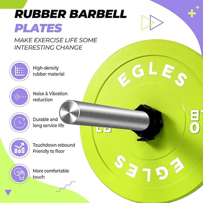 EGLES Vibrant Colorful Olympic Weight Plates, Rubber Barbell Plates, 2-inch Standard Virgin Rubber Bumper Plate 10 15 25 35 45LB for Home Gym Weightlifting, Strength Training, Fit Workouts