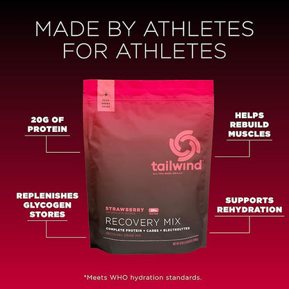 Tailwind Nutrition Recovery Mix, 20 Grams Complete Protein, Carbohydrates, and Electrolytes Powder Drink Mix for Post-Workout, Free of Gluten, Soy, and Dairy, Vegan, 20 Servings, Strawberry