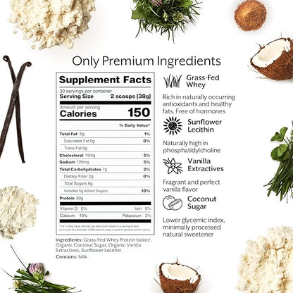 ProMix Nutrition Whey Protein Isolate Powder, Vanilla - Grass-Fed - ­Post Workout Fitness & Nutrition Shakes, Smoothies, Baking & Cooking Recipes - Gluten-Free & Keto-Friendly - 2.5 Pound (Pack of 1)
